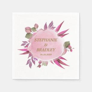 Serviette En Papier Aquarelle rose or floral moderne mariage élégant
