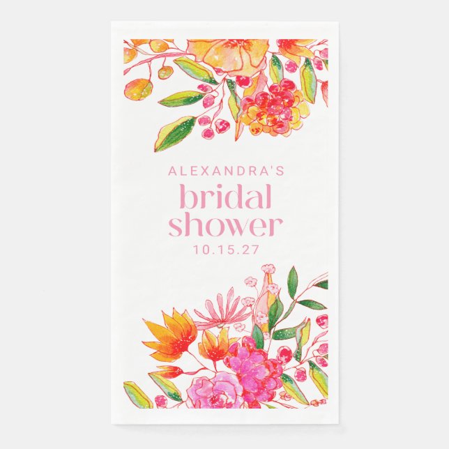 Serviette En Papier Aquarelle rose orange moderne Fête des mariées flo (Devant)