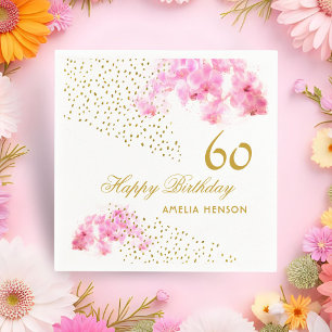 Serviette En Papier Aquarelle rose orchidée Parties scintillant or 60e