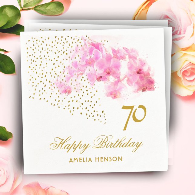 Serviette En Papier Aquarelle rose orchidée Parties scintillant or 70e (Créateur téléchargé)