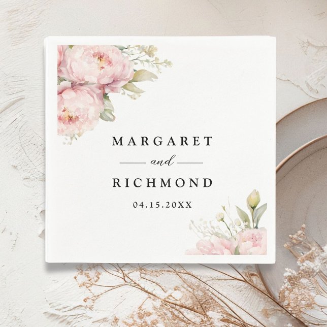 Serviette En Papier Aquarelle rose pâle Élégante Mariage floral (Créateur téléchargé)