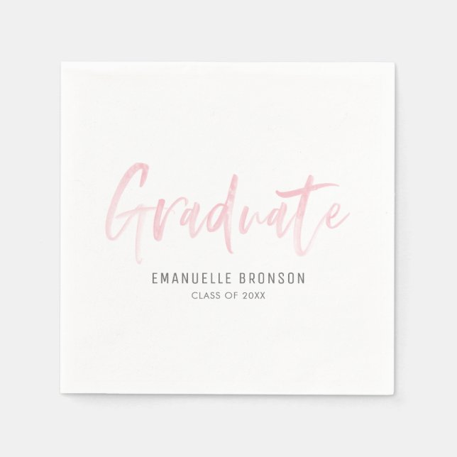 Serviette En Papier Aquarelle rose pâle Lettering Graduation (Devant)