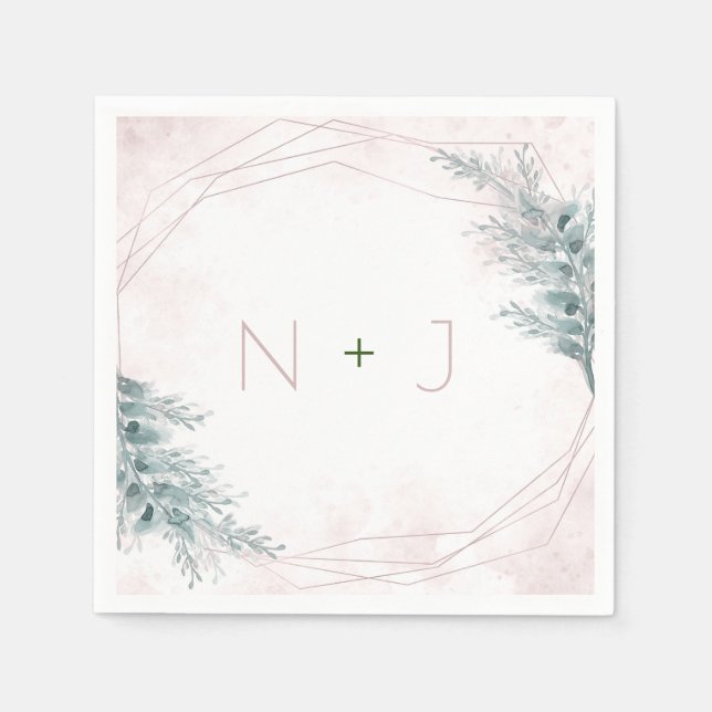 Serviette En Papier Aquarelle rose pâle Mariage botanique géométrique (Devant)