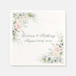 Serviette En Papier Aquarelle rose pâle Mariage floral serviettes