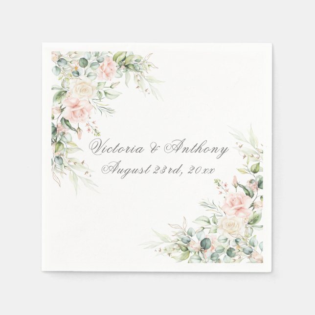 Serviette En Papier Aquarelle rose pâle Mariage floral serviettes (Devant)
