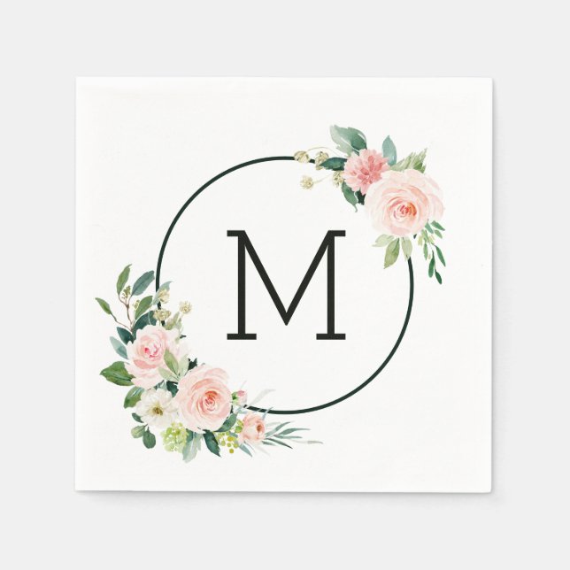 Serviette En Papier Aquarelle rose pâle Monogramme de fleur (Devant)