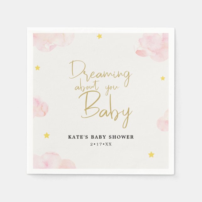 Serviette En Papier Aquarelle rose pâle Nuages Fille Baby shower (Devant)