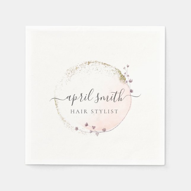 Serviette En Papier Aquarelle rose pâle Or Cercle Floral (Devant)