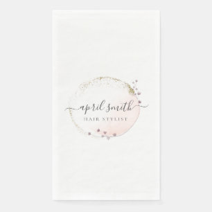 Serviette En Papier Aquarelle rose pâle Or Cercle Floral