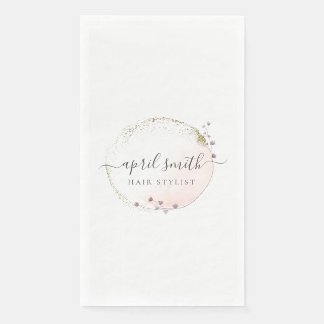 Serviette En Papier Aquarelle rose pâle Or Cercle Floral (Devant)