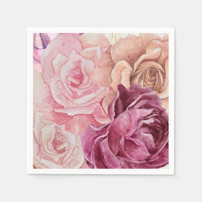 Serviette En Papier "Aquarelle Rose papier serviettes - élégant Floral (Devant)