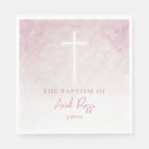 Aquarelle rose pastel Baptême serviettes