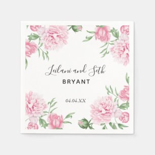 Serviette En Papier Aquarelle rose pivoine florale   Napkins Mariage