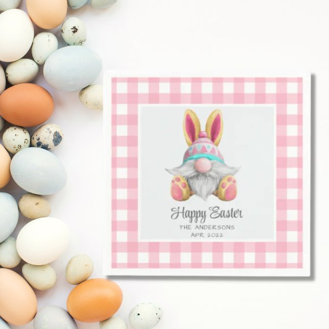 Serviette En Papier Aquarelle rose Plaid Gnome Pâques (Créateur téléchargé)