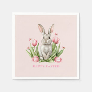 Serviette En Papier Aquarelle rose Plaques de lapin de Pâques
