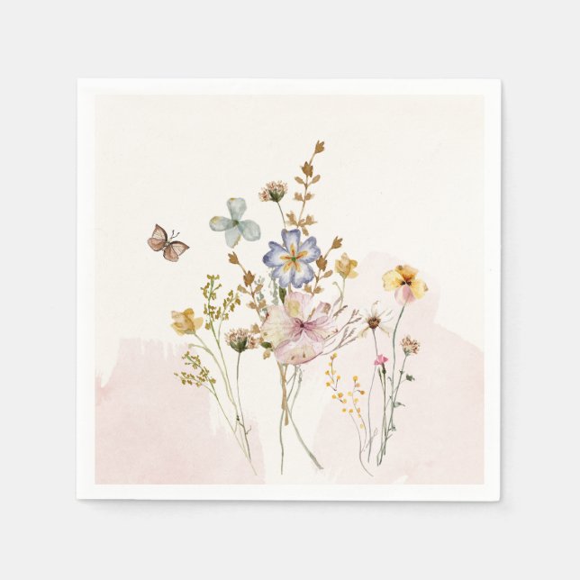 Serviette En Papier Aquarelle Rose pressé et séché Fleurs sauvages (Devant)