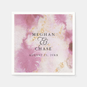 Serviette En Papier Aquarelle Rose Quartz Gold Geode BarefootBride™