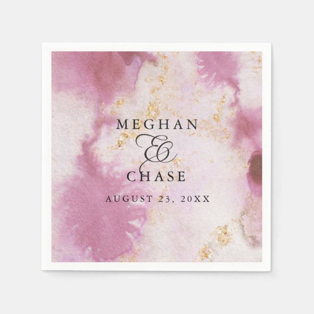 Serviette En Papier Aquarelle Rose Quartz Gold Geode BarefootBride™ (Devant)