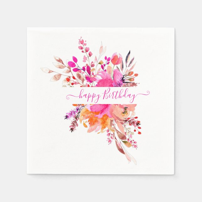 Serviette En Papier Aquarelle rose vif floral personnalisé (Devant)