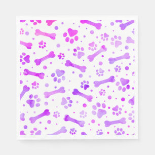 Serviette En Papier Aquarelle rose violet Empreintes de pattes Anniver