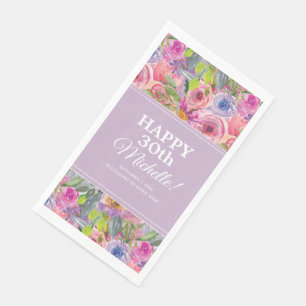 Serviette En Papier Aquarelle rose violet Fleurs sauvages 30e annivers