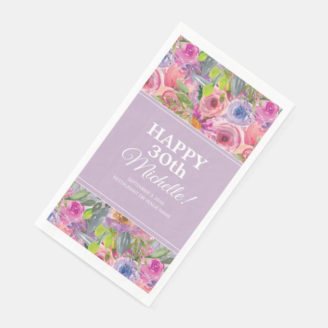 Serviette En Papier Aquarelle rose violet Fleurs sauvages 30e annivers (Coin)