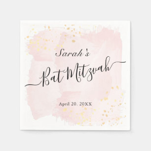 Serviette En Papier Aquarelle rose x Bat mitzvah or