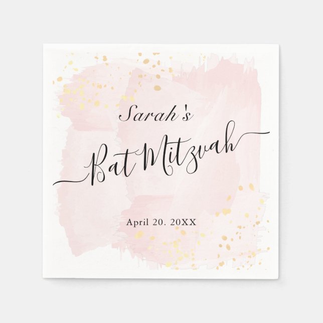 Serviette En Papier Aquarelle rose x Bat mitzvah or (Devant)