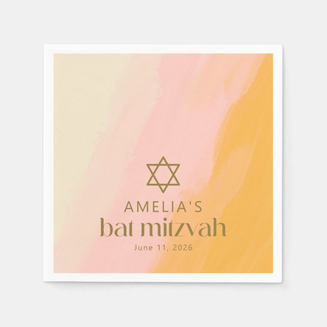 Serviette En Papier Aquarelle rose Yellow Star Bat mitzvah personnalis (Devant)