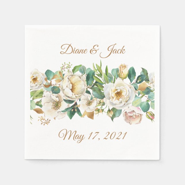 Serviette En Papier Aquarelle Roses et papier Eucalyptus Napkin (Devant)