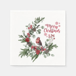 Serviette En Papier Aquarelle Rouge Cardinal Bird Wreath