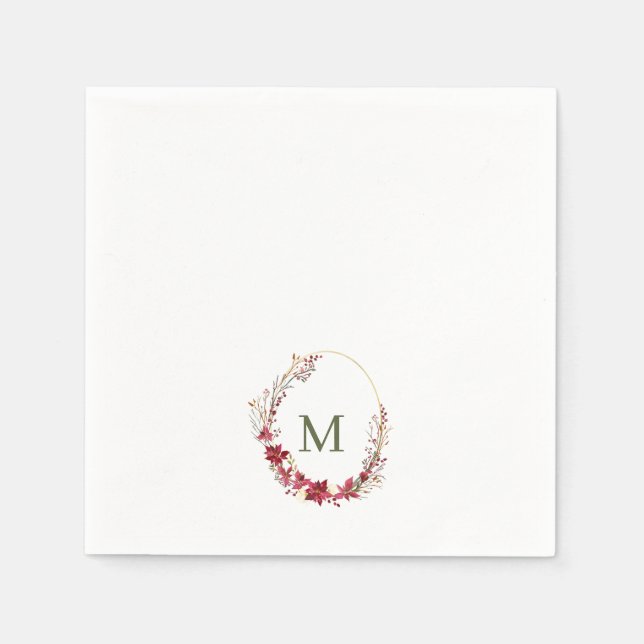 Serviette En Papier Aquarelle rouge couronne de Noël Monogramme Naples (Devant)