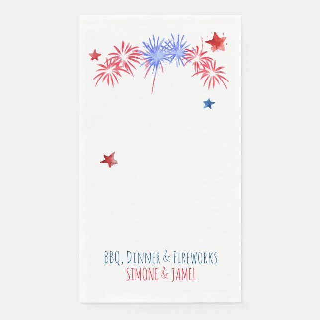 Serviette En Papier Aquarelle rouge et bleu sur le blanc (Devant)