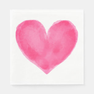 Serviette En Papier Aquarelle rouge rose Coeur - Mariage Amour