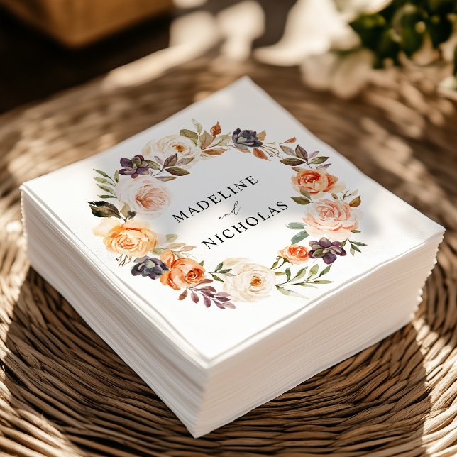 Serviette En Papier Aquarelle Rustique Automne Mariage (Créateur téléchargé)