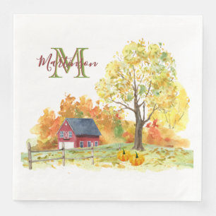 Serviette En Papier Aquarelle rustique Automne Pays Nom Monogramme