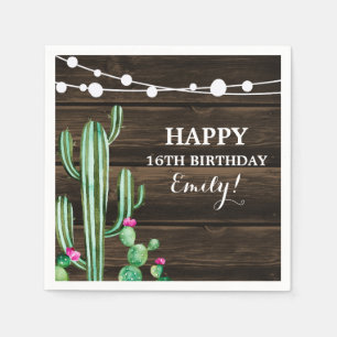 Serviette En Papier Aquarelle rustique Cactus Grange Bois Anniversaire
