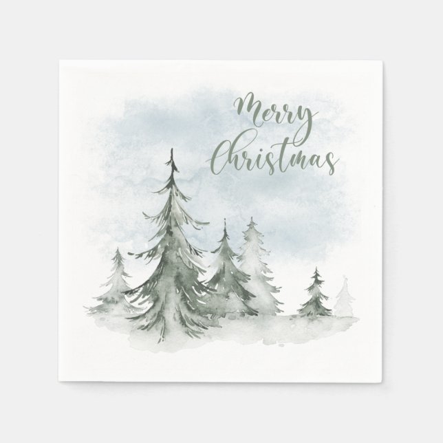 Serviette En Papier Aquarelle Rustique Fir Trees Forêt hiver (Devant)