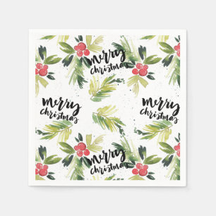 Serviette En Papier Aquarelle rustique Holly Motif Joyeux Noël