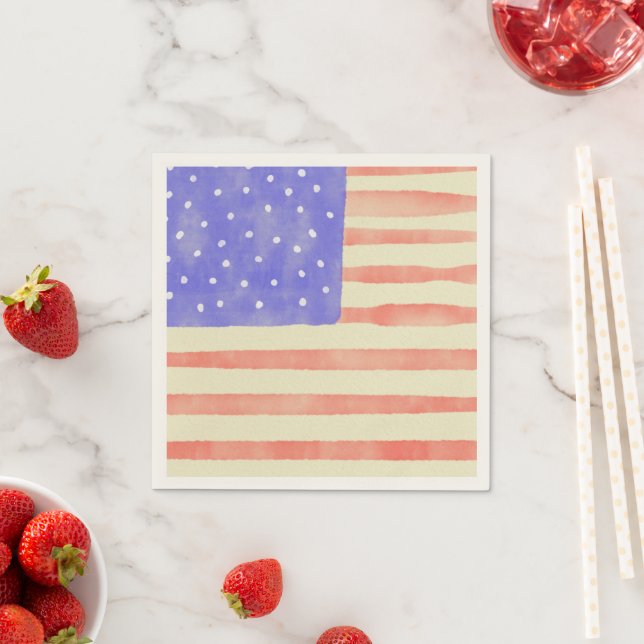 Serviette En Papier Aquarelle rustique USA drapeau américain (En situation)