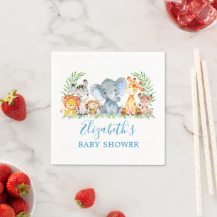 Serviette En Papier Aquarelle Safari Animaux Baby shower Bleu