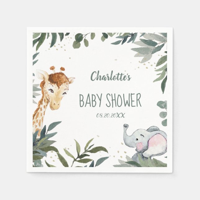 Serviette En Papier Aquarelle Safari Jungle Baby shower papier serviet (Devant)