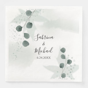 Serviette En Papier Aquarelle Sage Vert Eucalyptus Mariage botanique