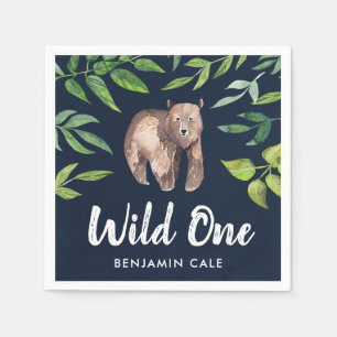 Serviette En Papier Aquarelle Sauvage Un Ours Premier Anniversaire M