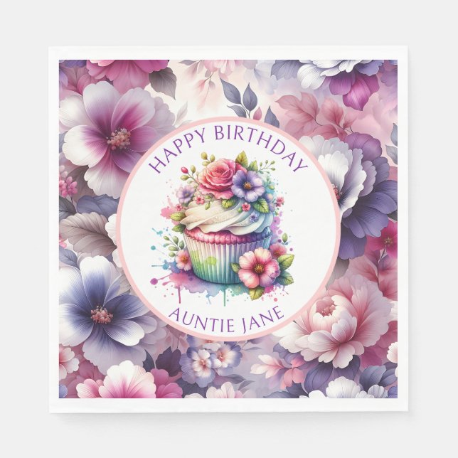 Serviette En Papier Aquarelle Shabby Chic Floral Personnalisé (Devant)