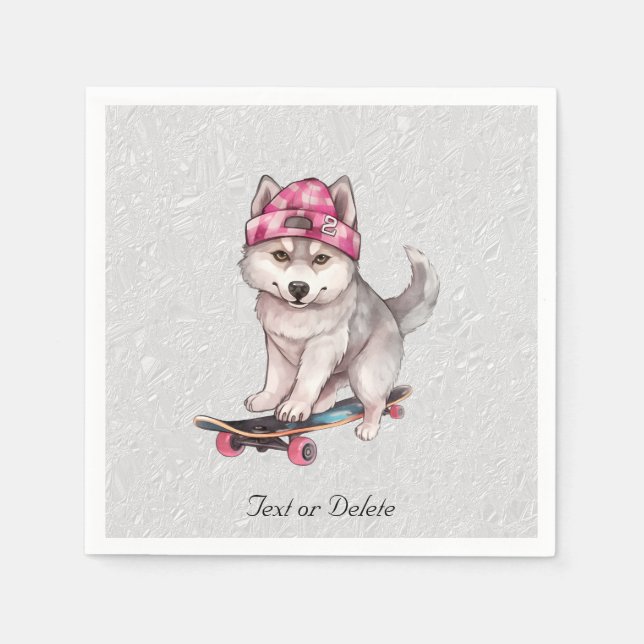 Serviette En Papier Aquarelle Siberian Husky Napkins (Devant)