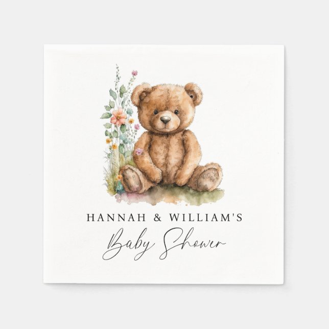 Serviette En Papier Aquarelle simple Baby shower d'ours en peluche (Devant)