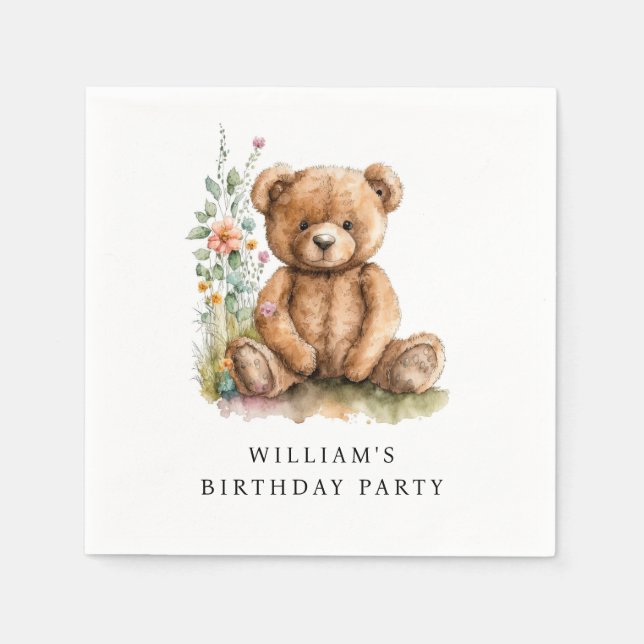Serviette En Papier Aquarelle simple Ours en peluche Anniversaire (Devant)
