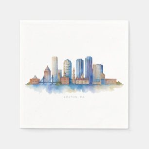 Serviette En Papier Aquarelle Skyline de Boston City   MA Boston moder