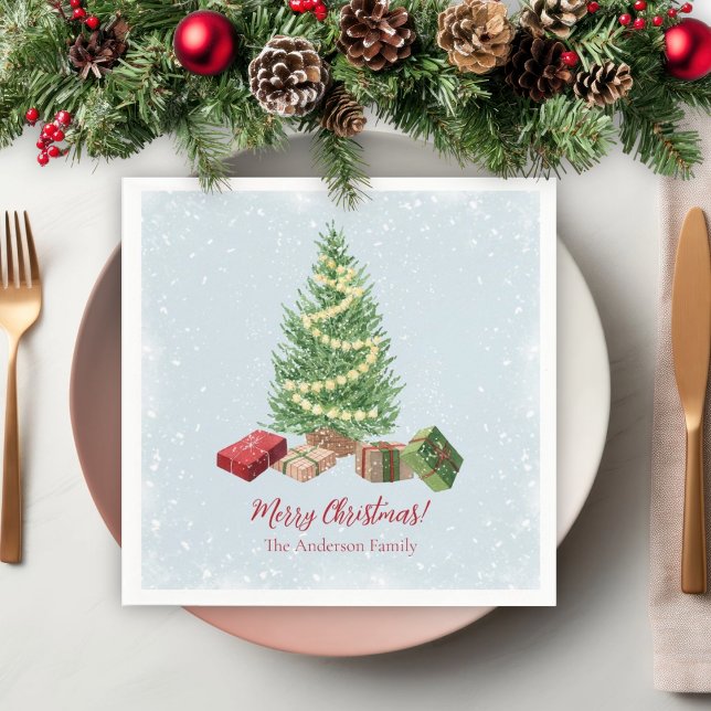 Serviette En Papier Aquarelle Snowy Arbre de Noël et cadeaux (Créateur téléchargé)